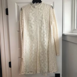 Mock neck cream anthro dress.